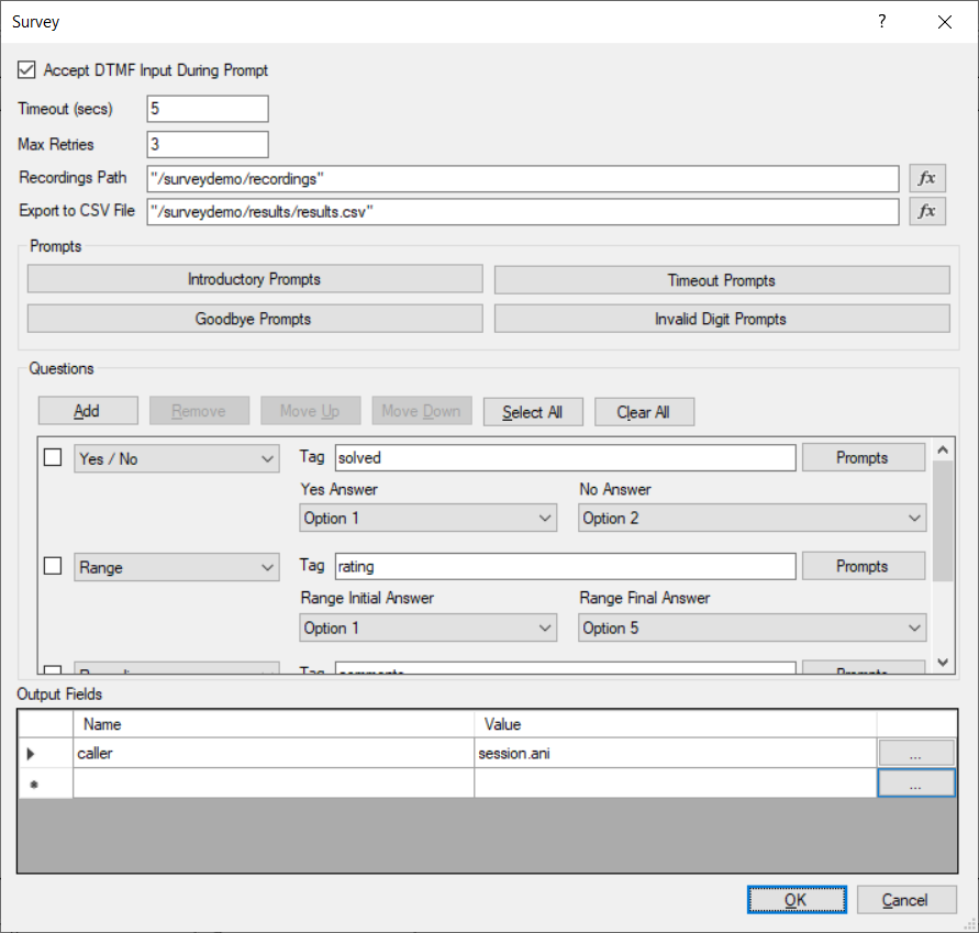 3CX - Survey component lets a CFD app ask questions to the caller